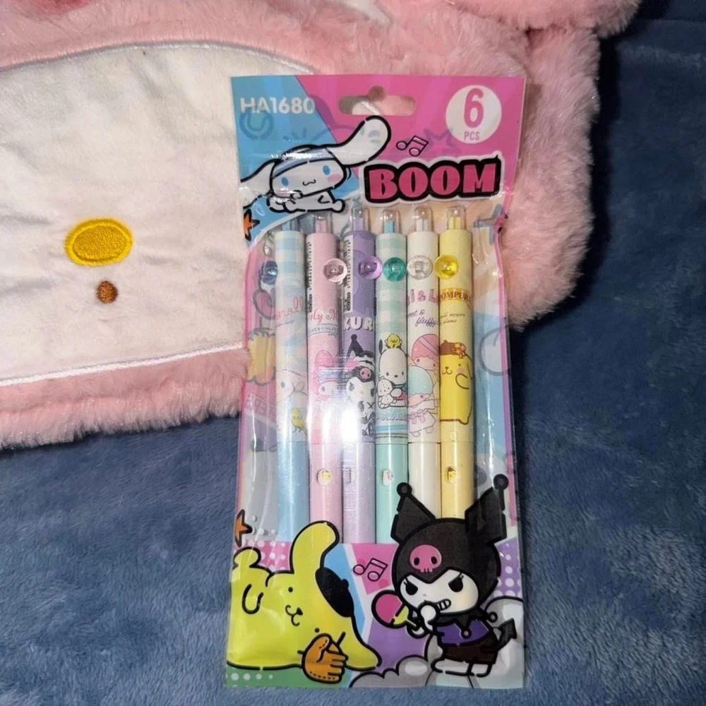 My Melody pink backpack with bow and ribbon details and pack of pens